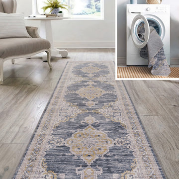 Wincer Chenille Cottage Medallion Machine-washable Area Rug